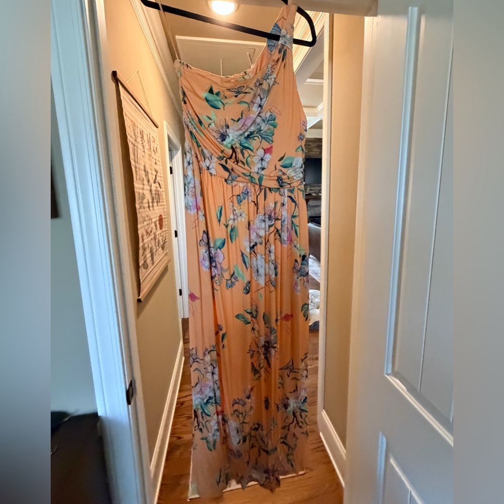 Soma One-Shoulder Peach Floral Maxi Dress